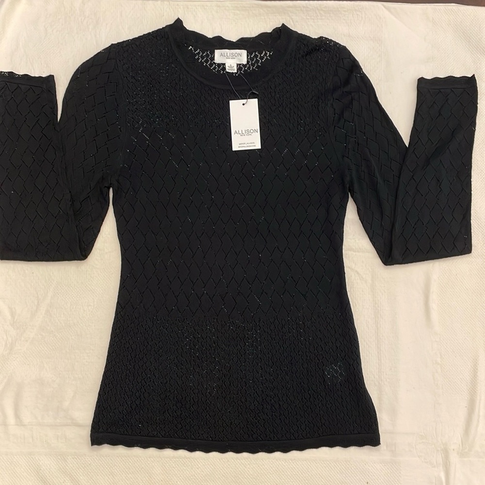 Allison New York Black,  crochet sweater. Size S.